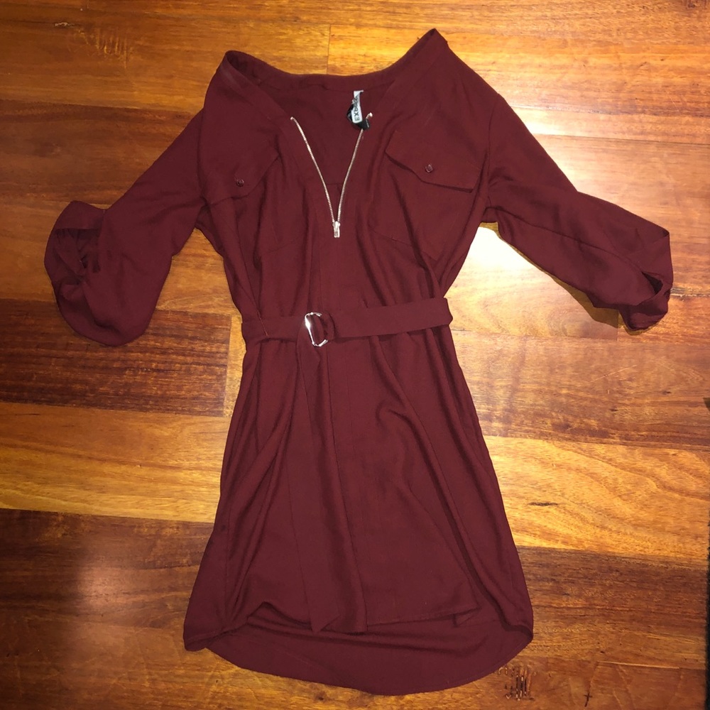 Express burgundy belted dress